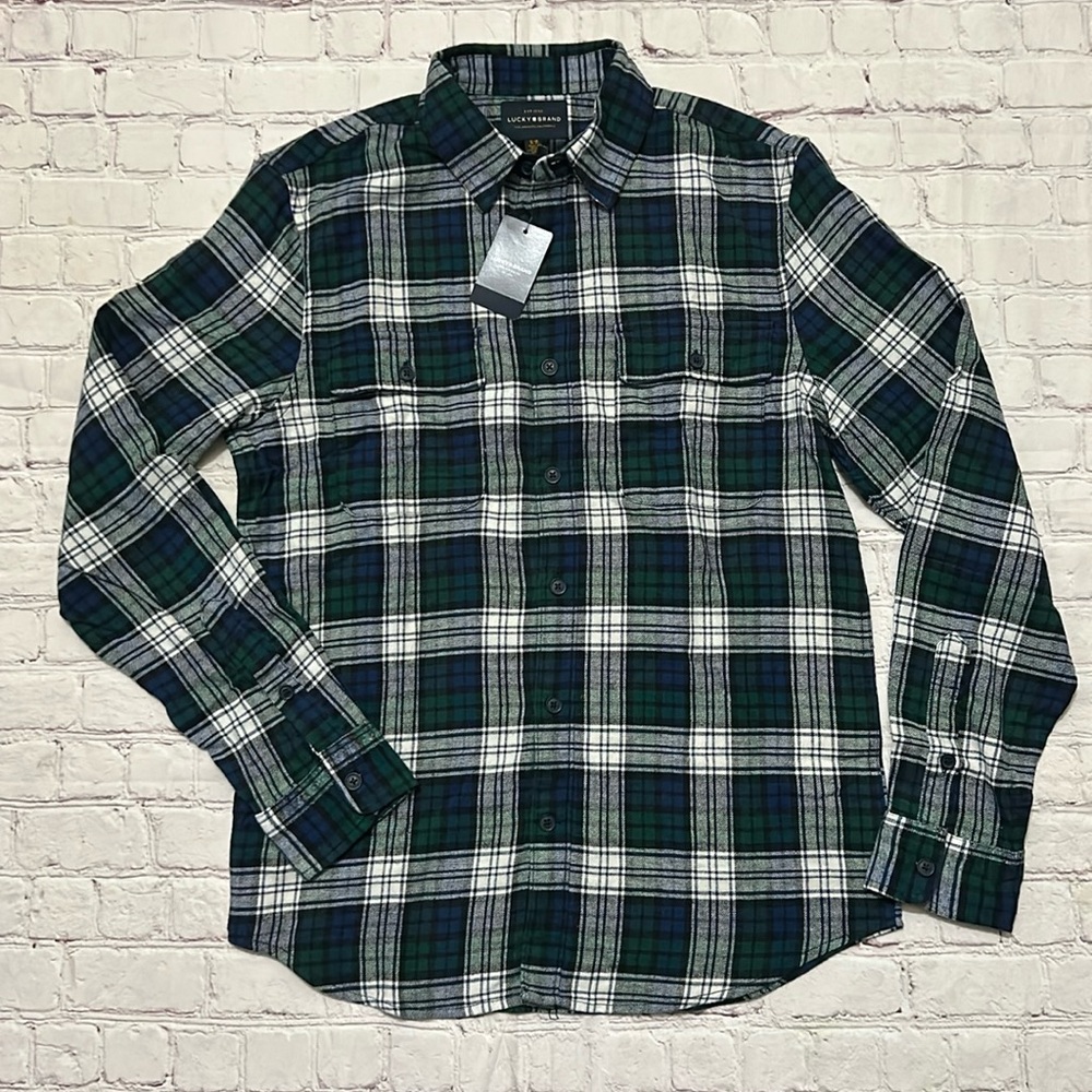 Lucky Brand NWT Men’s Lumberjack Flannel Button Down Shirt Small Green Plaid